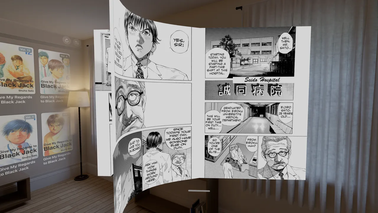 A volume in Comic Vision with the 3D page-curl reading mode mid-turn.