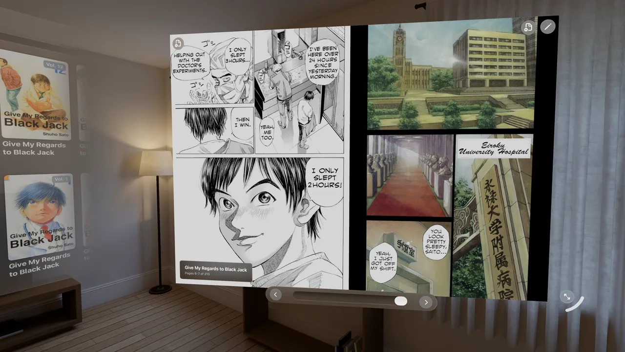 Comic Vision in horizontal reading mode with toggleable UI controls visible over a comic page.