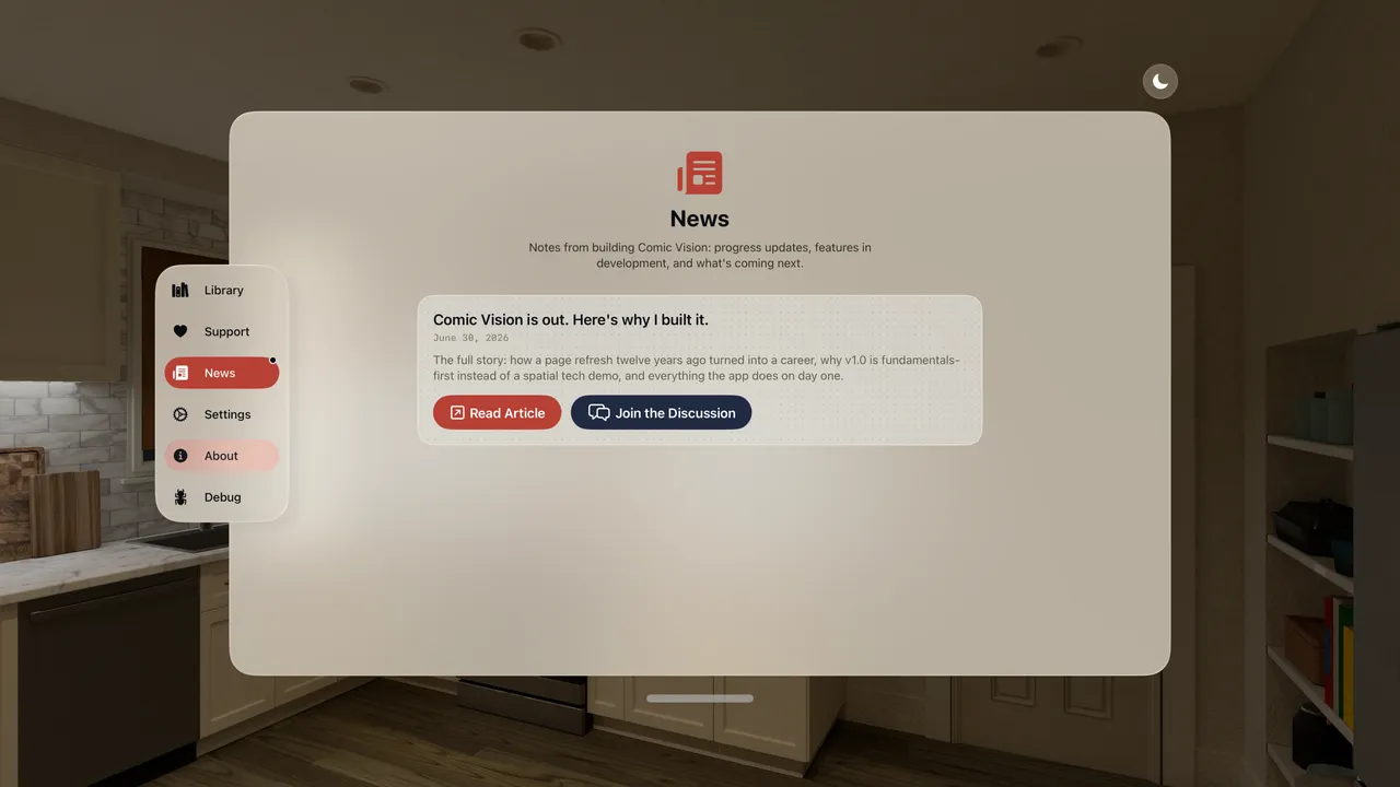 The themed News tab in light mode: a warm paper-toned glass pane with ink text and an article card, next to the expanded sidebar with News selected in vermillion.