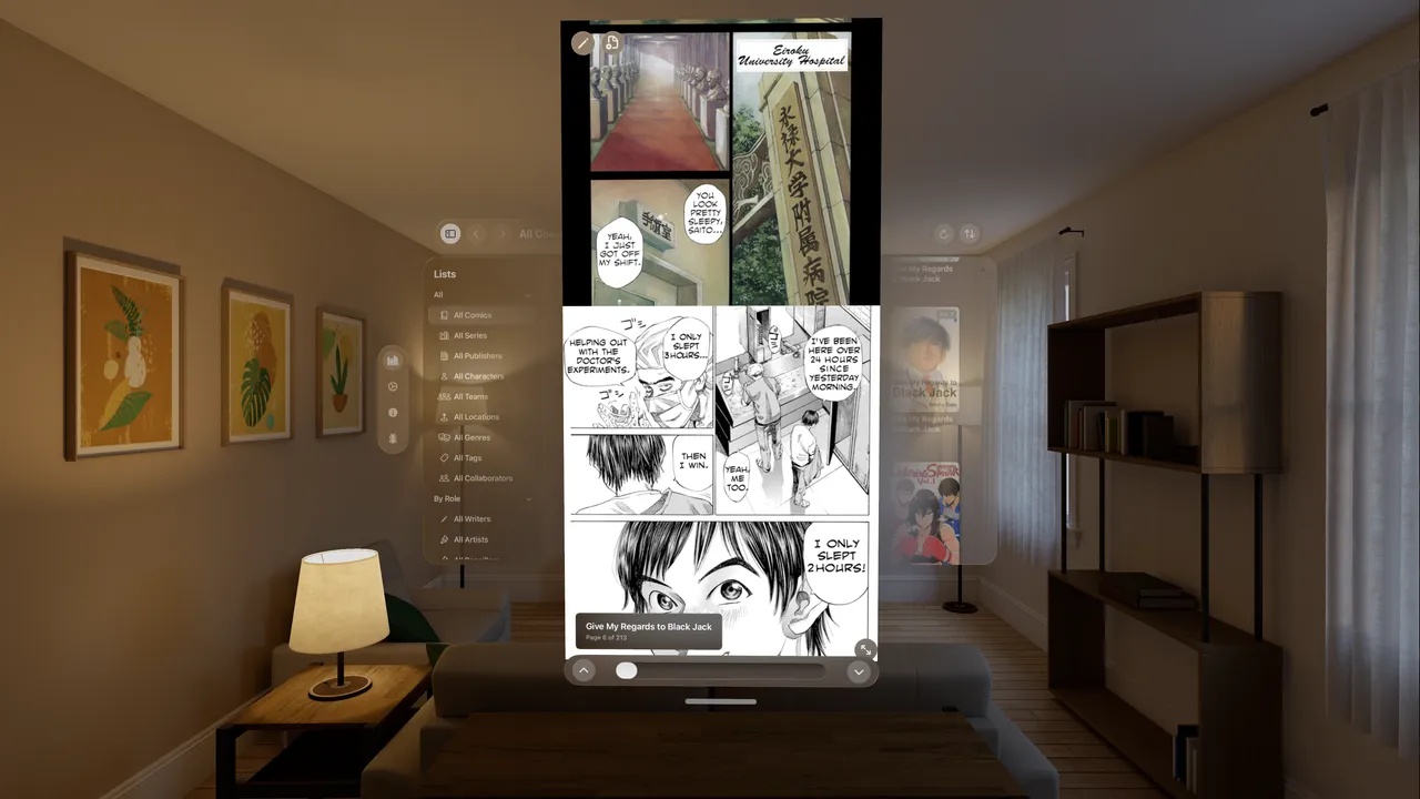 Comic Vision's vertical webtoon reading mode showing a continuous long-strip layout.